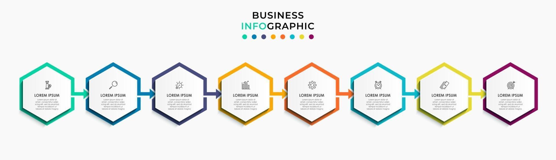 Plantilla de negocio de diseño infográfico con iconos y 8 opciones o pasos. vector