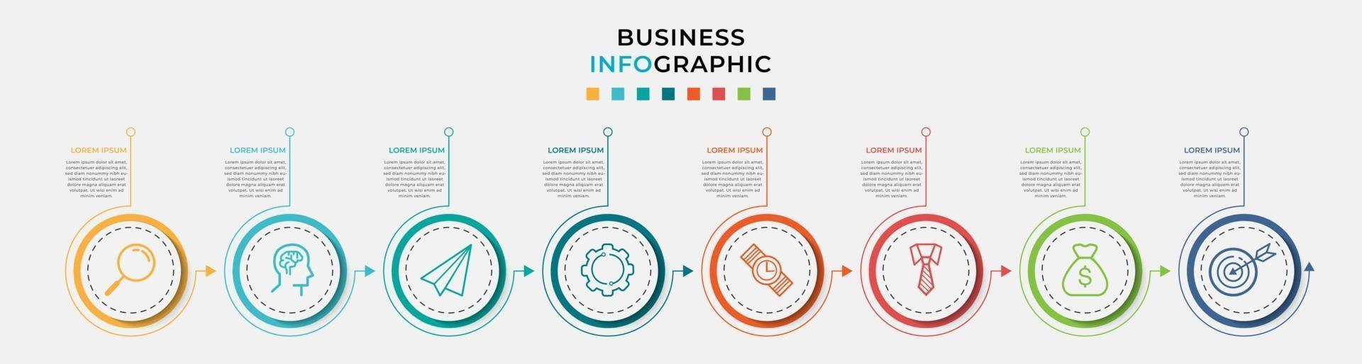 Plantilla de negocio de diseño infográfico con iconos y 8 opciones o pasos. vector