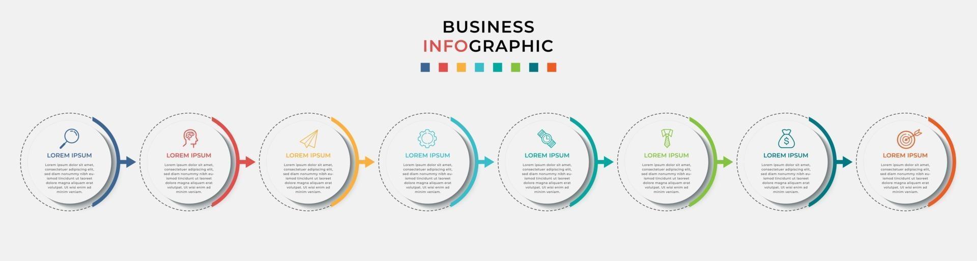 Plantilla de negocio de diseño infográfico con iconos y 8 opciones o pasos. vector