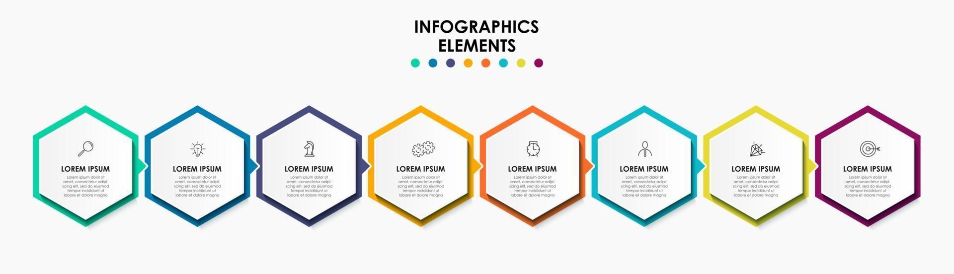 Plantilla de negocio de diseño infográfico con iconos y 8 opciones o pasos. vector