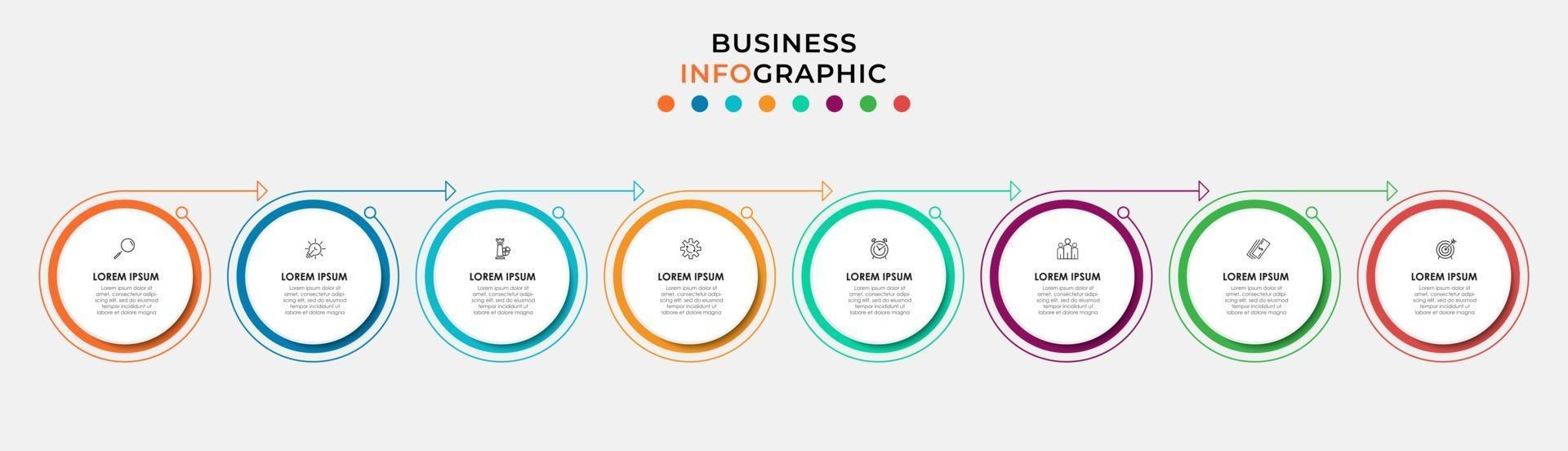 Plantilla de negocio de diseño infográfico con iconos y 8 opciones o pasos. vector