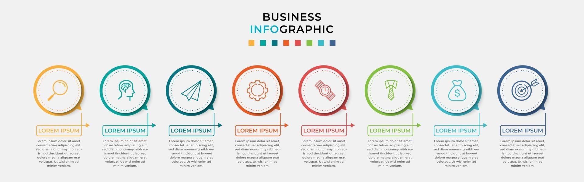 Plantilla de negocio de diseño infográfico con iconos y 8 opciones o pasos. vector