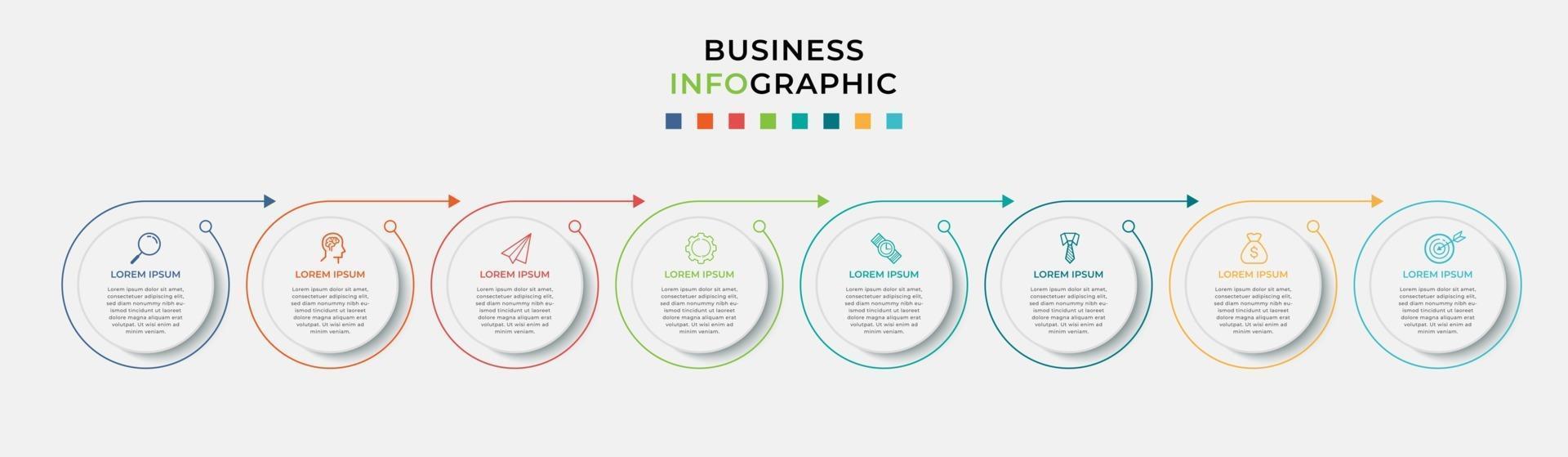 Plantilla de negocio de diseño infográfico con iconos y 8 opciones o pasos. vector