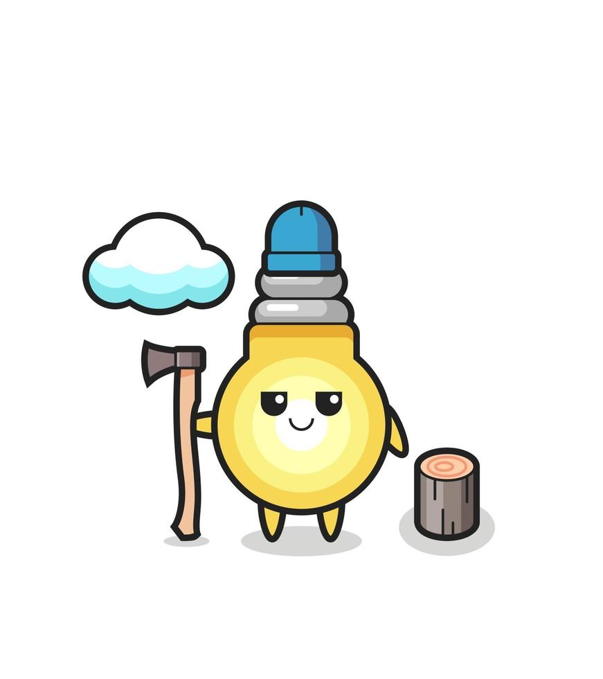 Character cartoon of light bulb as a woodcutter vector