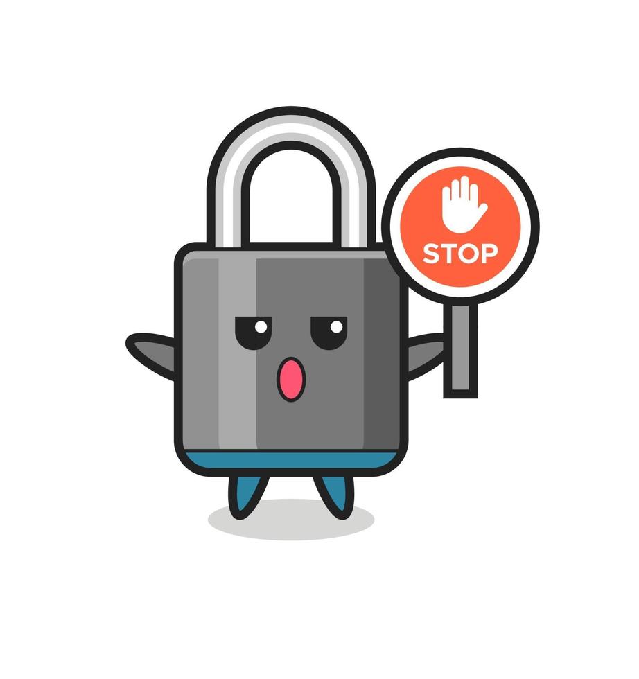 padlock character illustration holding a stop sign vector