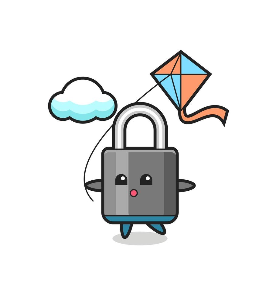 padlock mascot illustration is playing kite vector