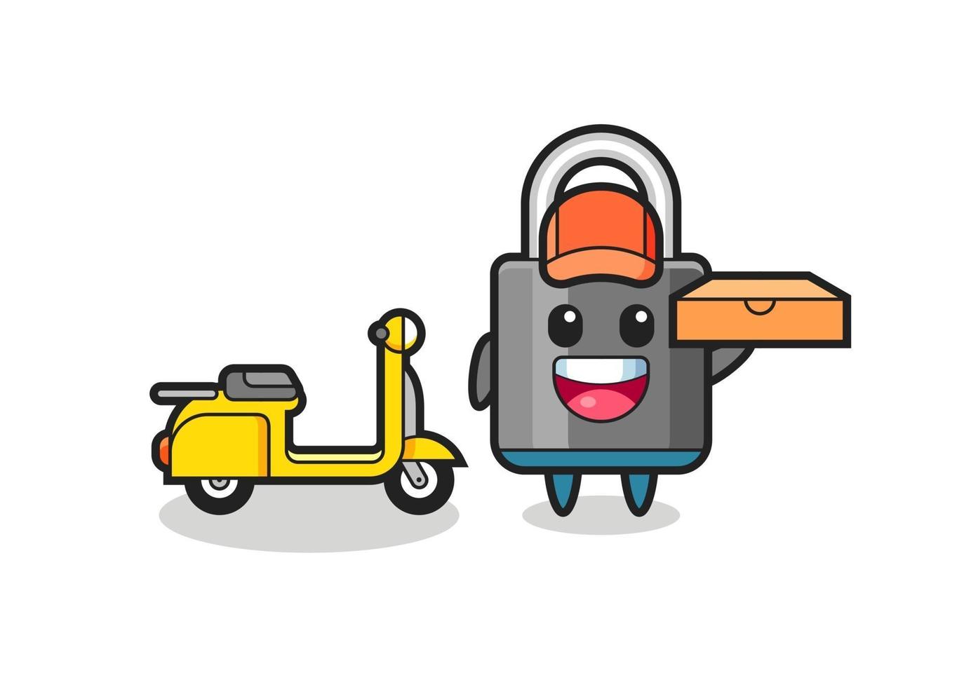 Character Illustration of padlock as a pizza deliveryman vector