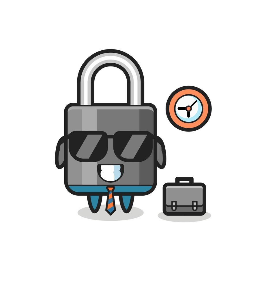 Cartoon mascot of padlock as a businessman vector