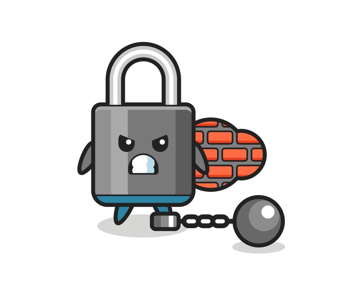 Character mascot of padlock as a prisoner vector