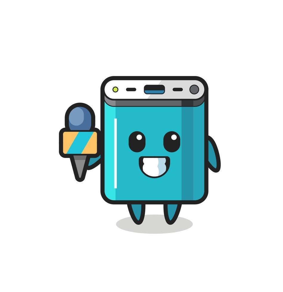 Character mascot of power bank as a news reporter vector