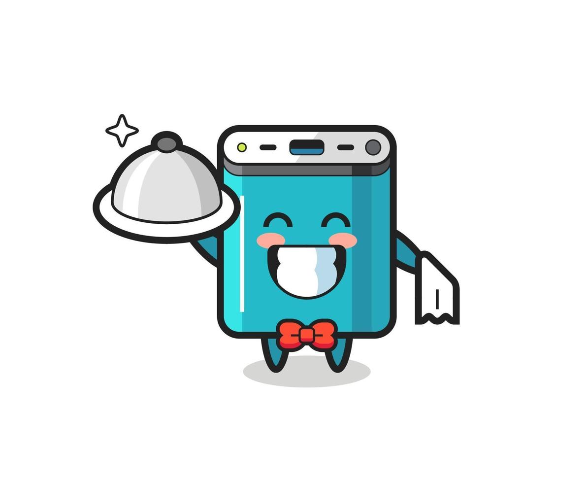 Mascota del personaje del banco de energía como camareros. vector
