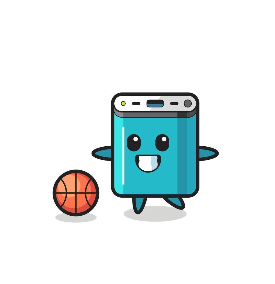 Illustration of power bank cartoon is playing basketball vector