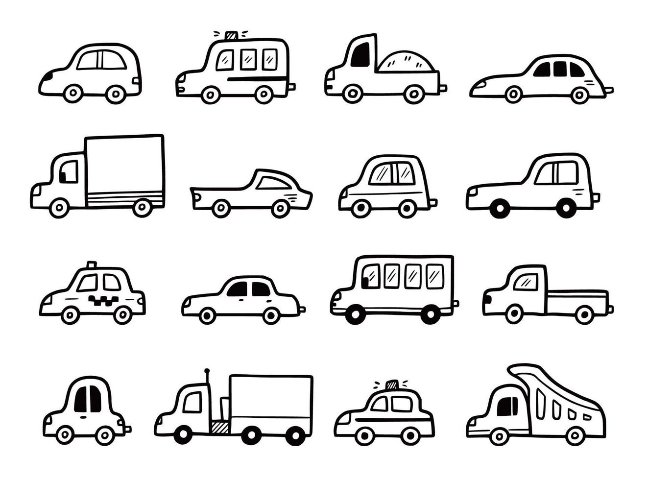 Doodle car set. Funny sketch vector