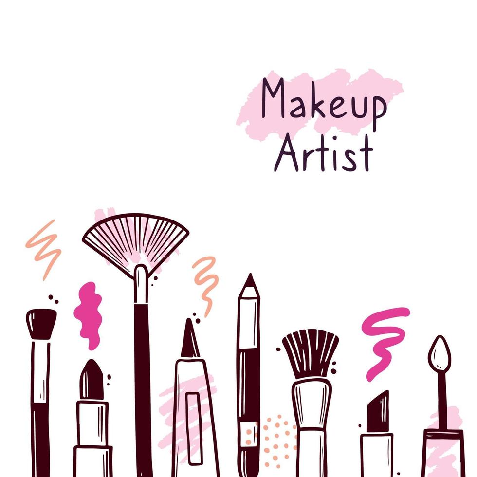 Hand drawn template with makeup beauty cosmetic vector