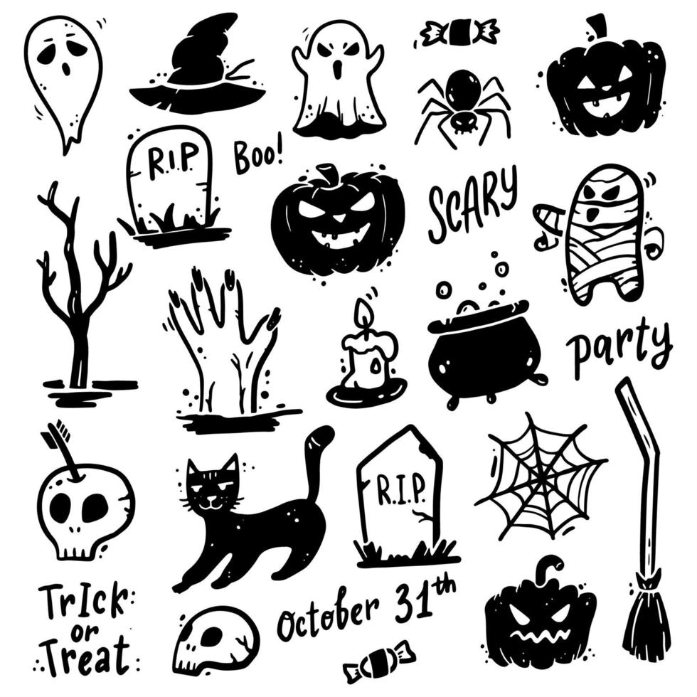 Set of hand drawn Halloween doodle element. Vector illustration.