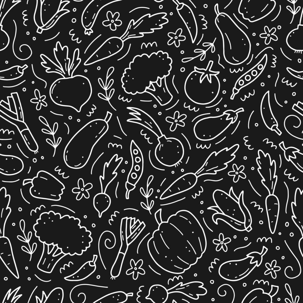 Hand drawn seamless pattern of vegetables. Vector illustration.