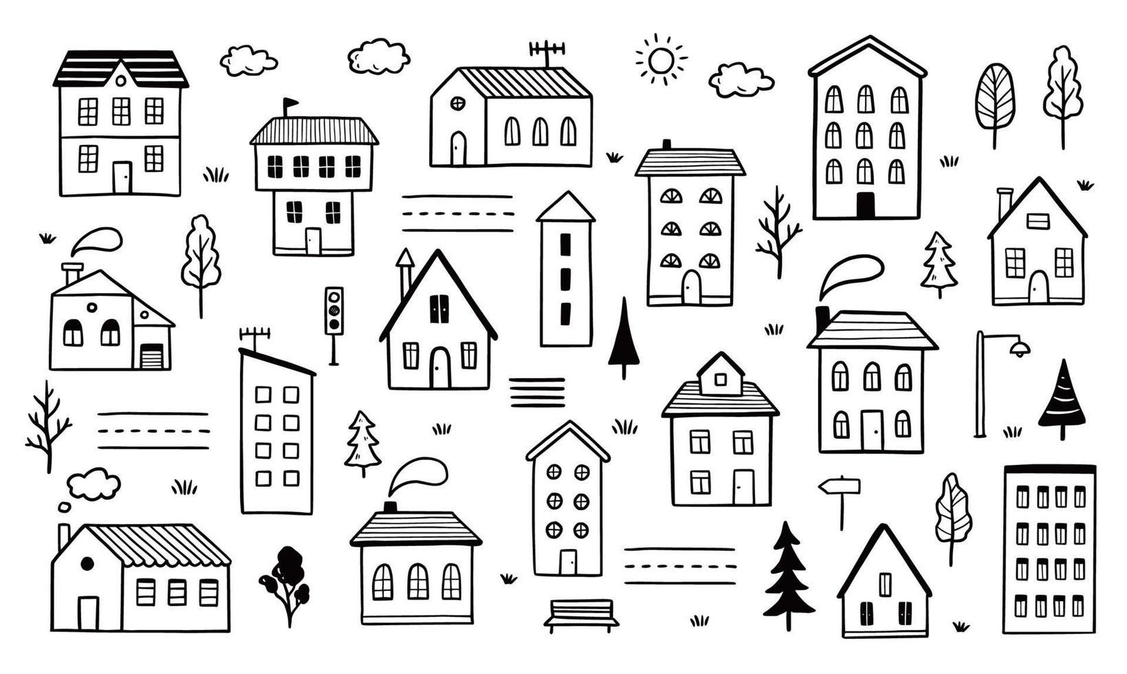 Hand drawn cute house. Doodle vector