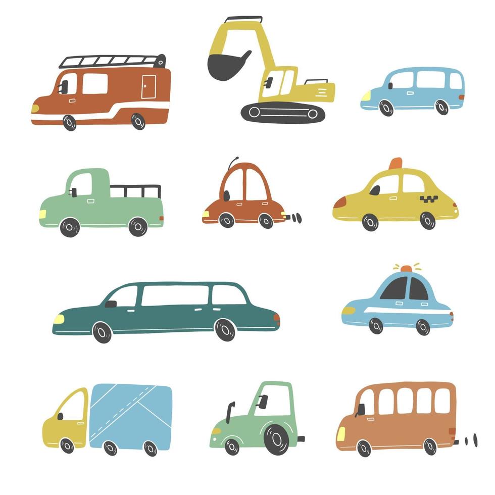 conjunto de transporte de estilo infantil. ilustración vectorial. vector