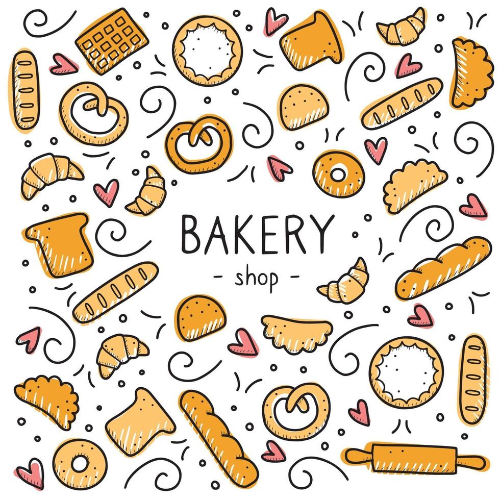 dibujado a mano conjunto de elementos de panadería y horneado. ilustración vectorial. vector