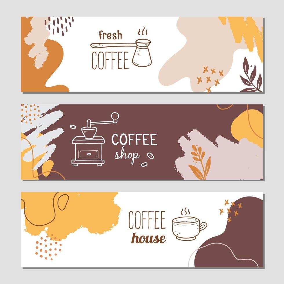 Ilustración de pancartas de café en colores pastel. vector