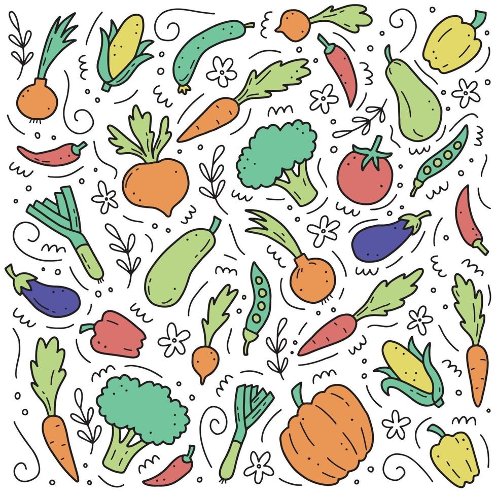 Hand drawn set of vegetables. Vector illustration of doodle skecth