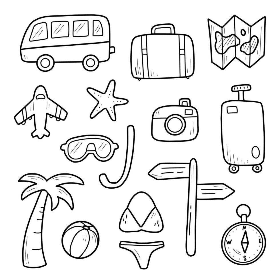 Hand drawn set of travel summer vacation vector