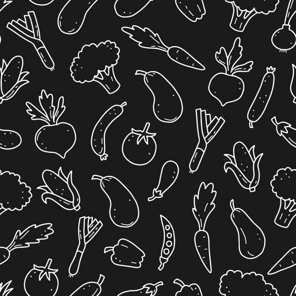 Hand drawn seamless pattern of vegetables. Vector illustration.