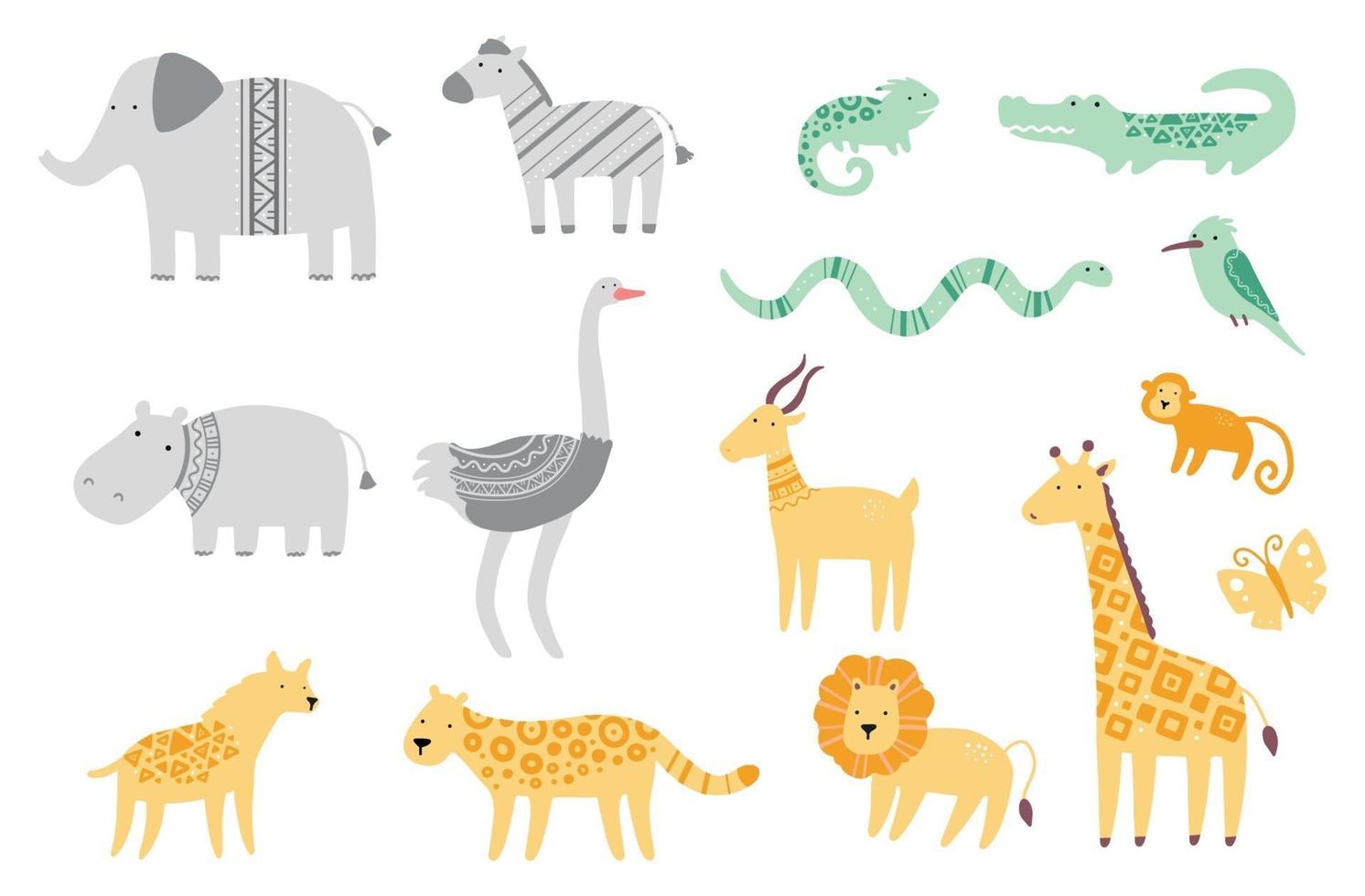 Set of cute african zoo animals vector