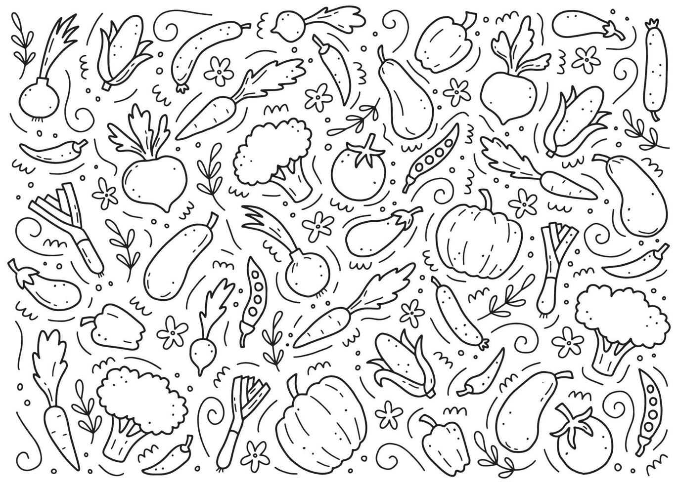 Hand drawn set of vegetables. Vector illustration of doodle skecth
