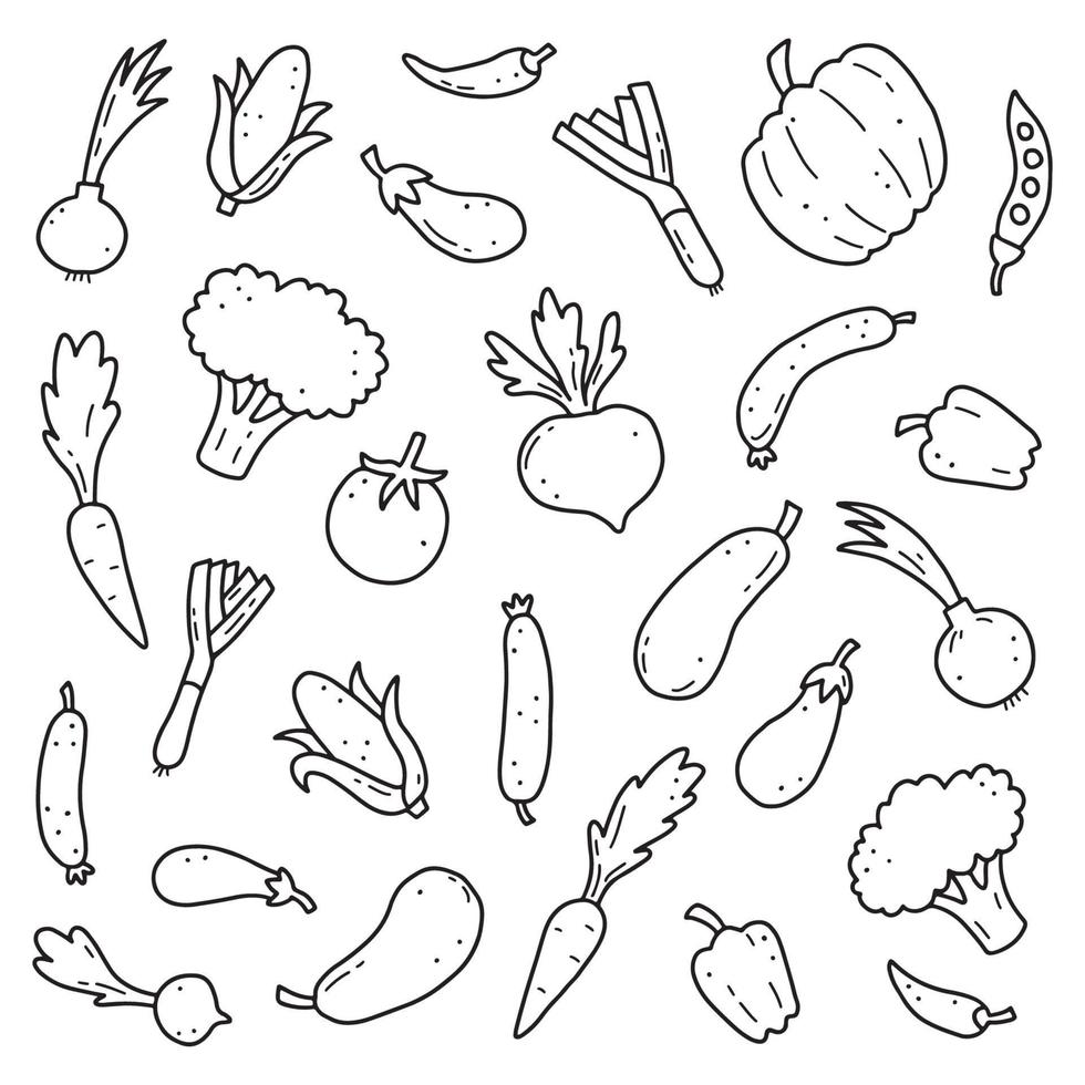 Hand drawn set of vegetables. Vector illustration of doodle skecth