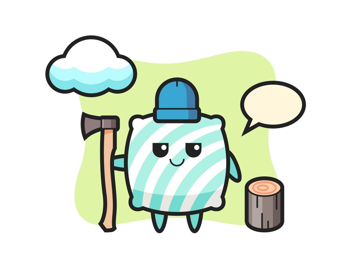 Character cartoon of pillow as a woodcutter vector