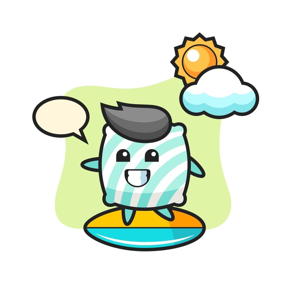 Illustration of pillow cartoon do surfing on the beach vector