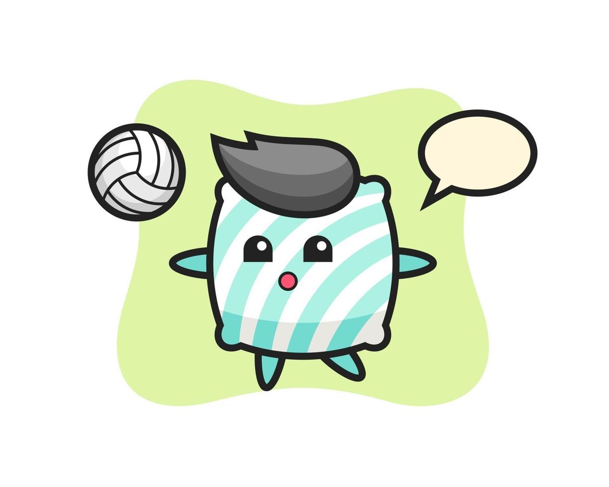 personaje de dibujos animados de almohada está jugando voleibol vector
