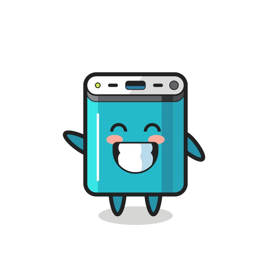 power bank cartoon character doing wave hand gesture vector