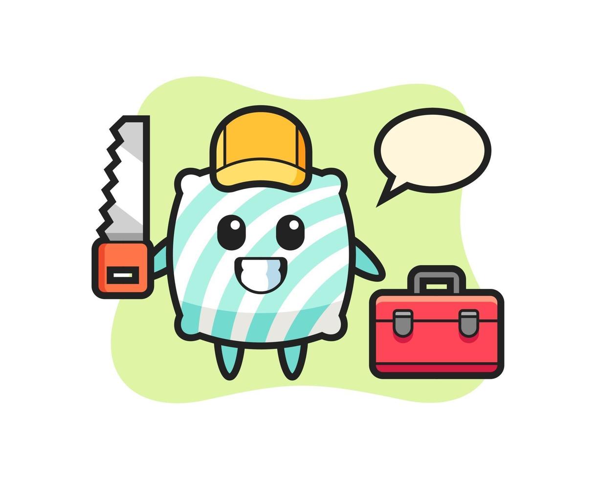 Illustration of pillow character as a woodworker vector