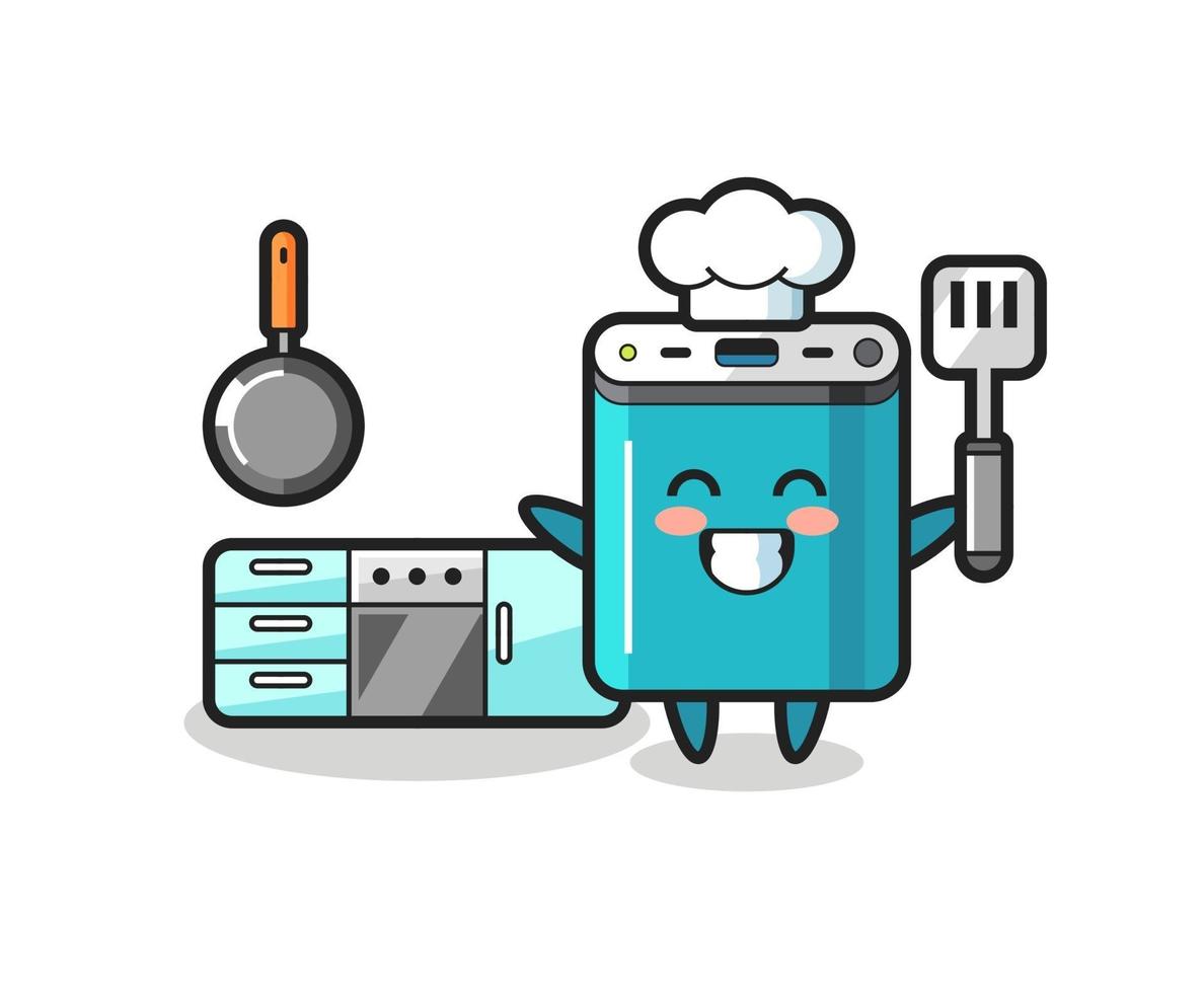 power bank character illustration as a chef is cooking vector