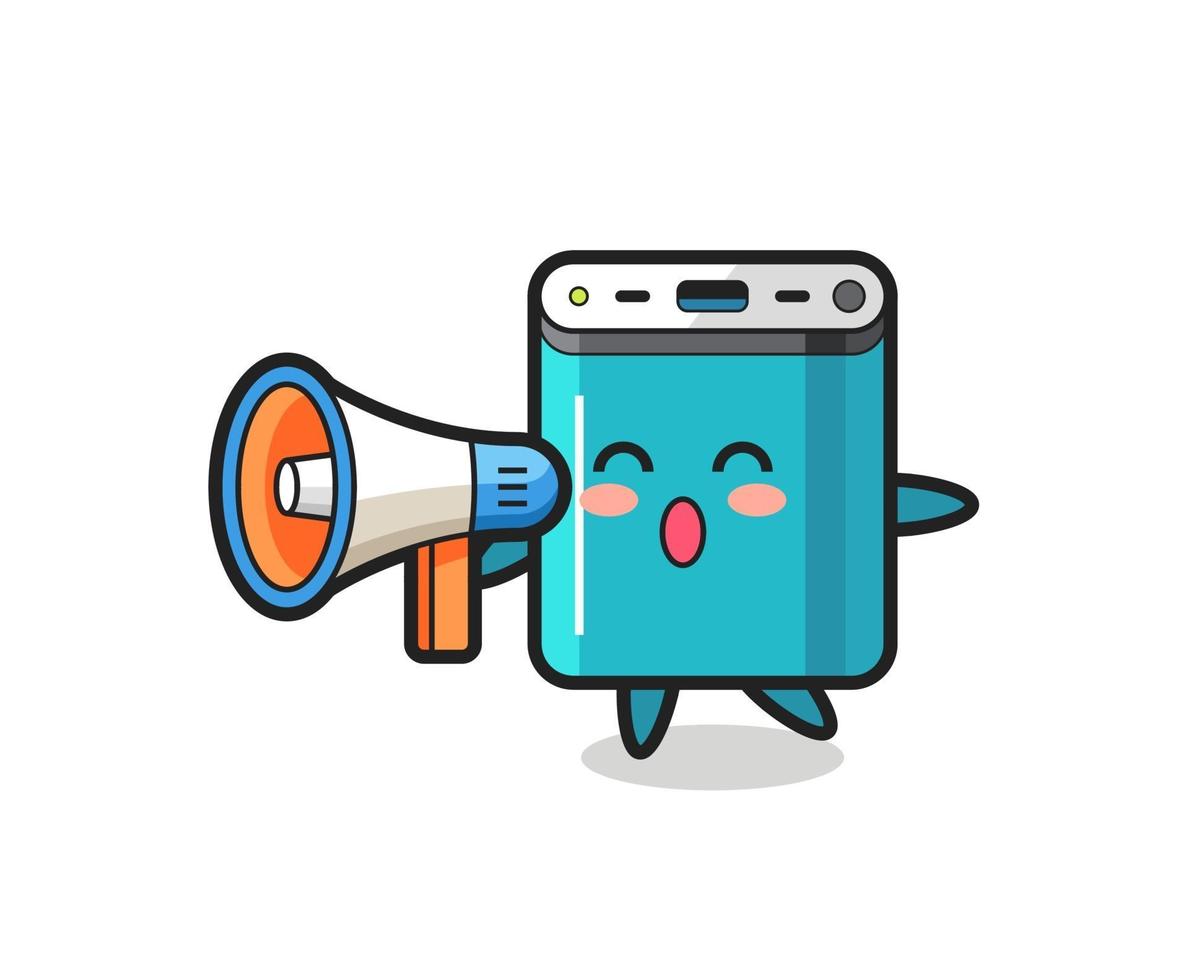 power bank character illustration holding a megaphone vector