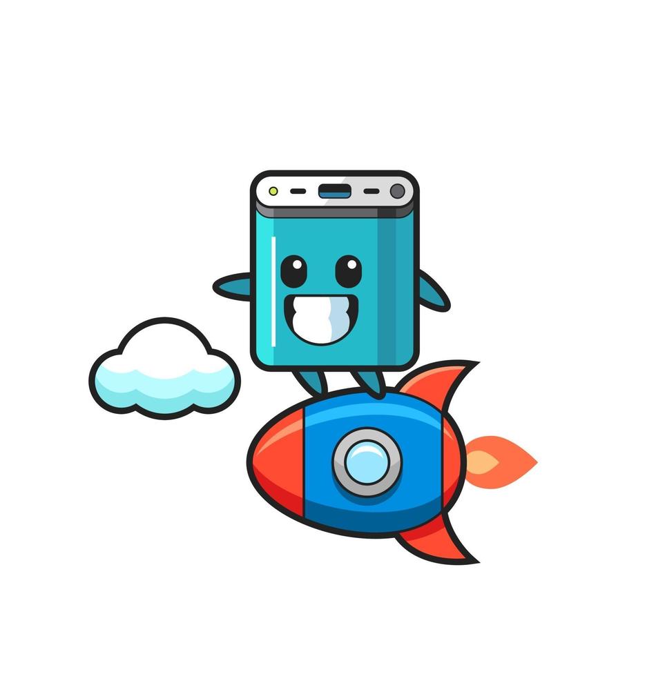 power bank mascot character riding a rocket vector