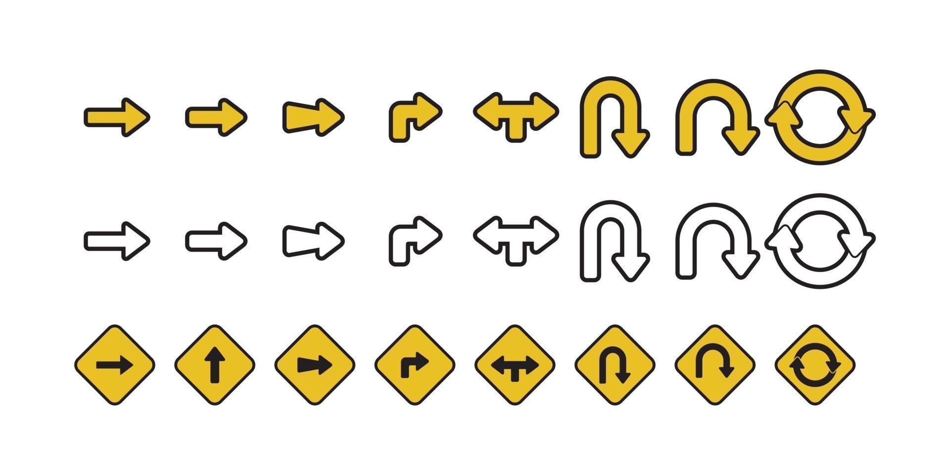 conjunto de flechas, señales de tráfico, diseño, ilustración vector