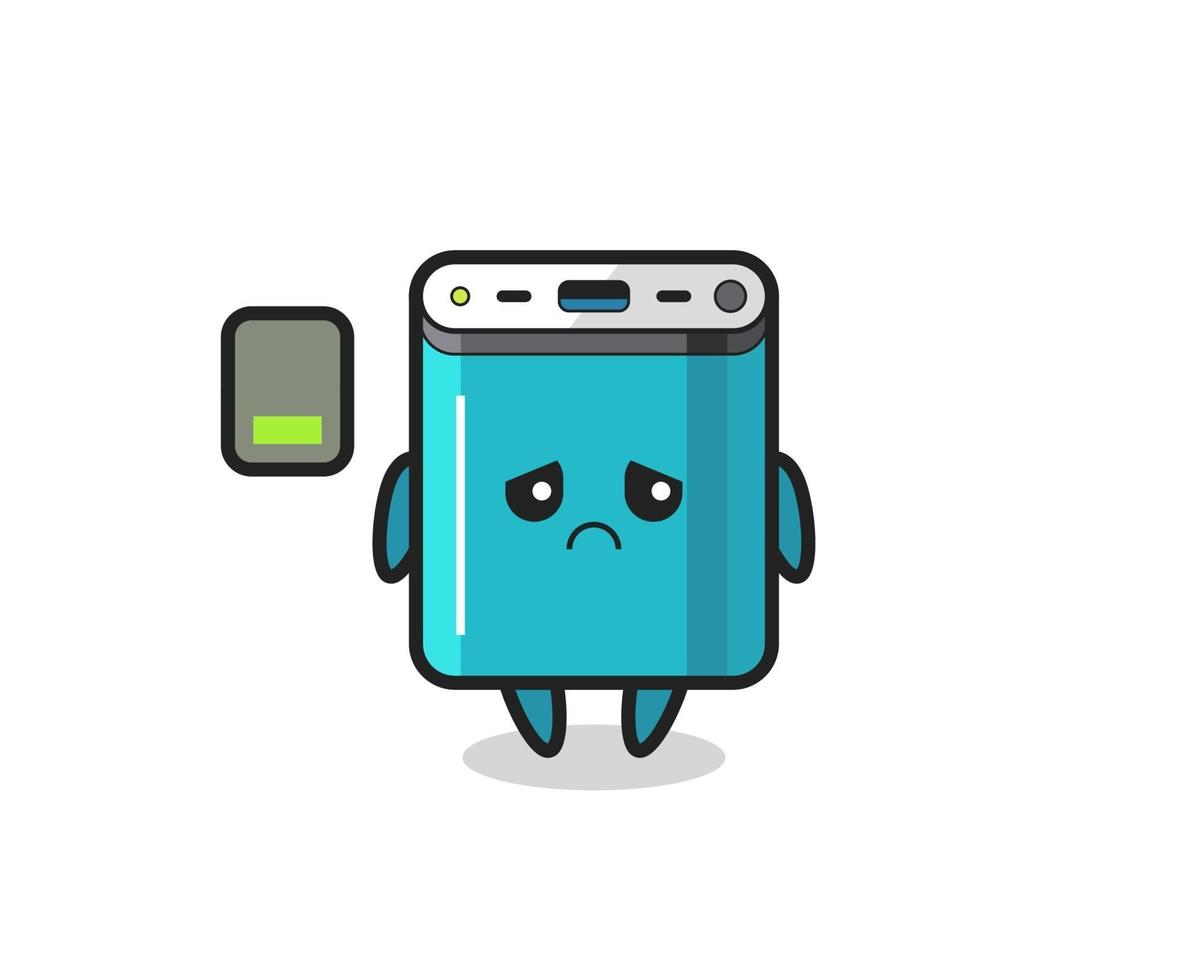 personaje de la mascota del banco de energía haciendo un gesto cansado vector