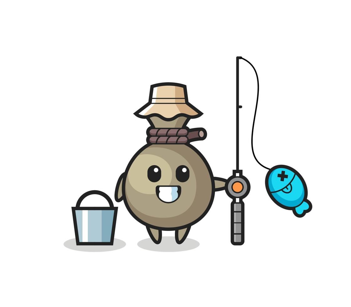 Mascot character of money sack as a fisherman vector