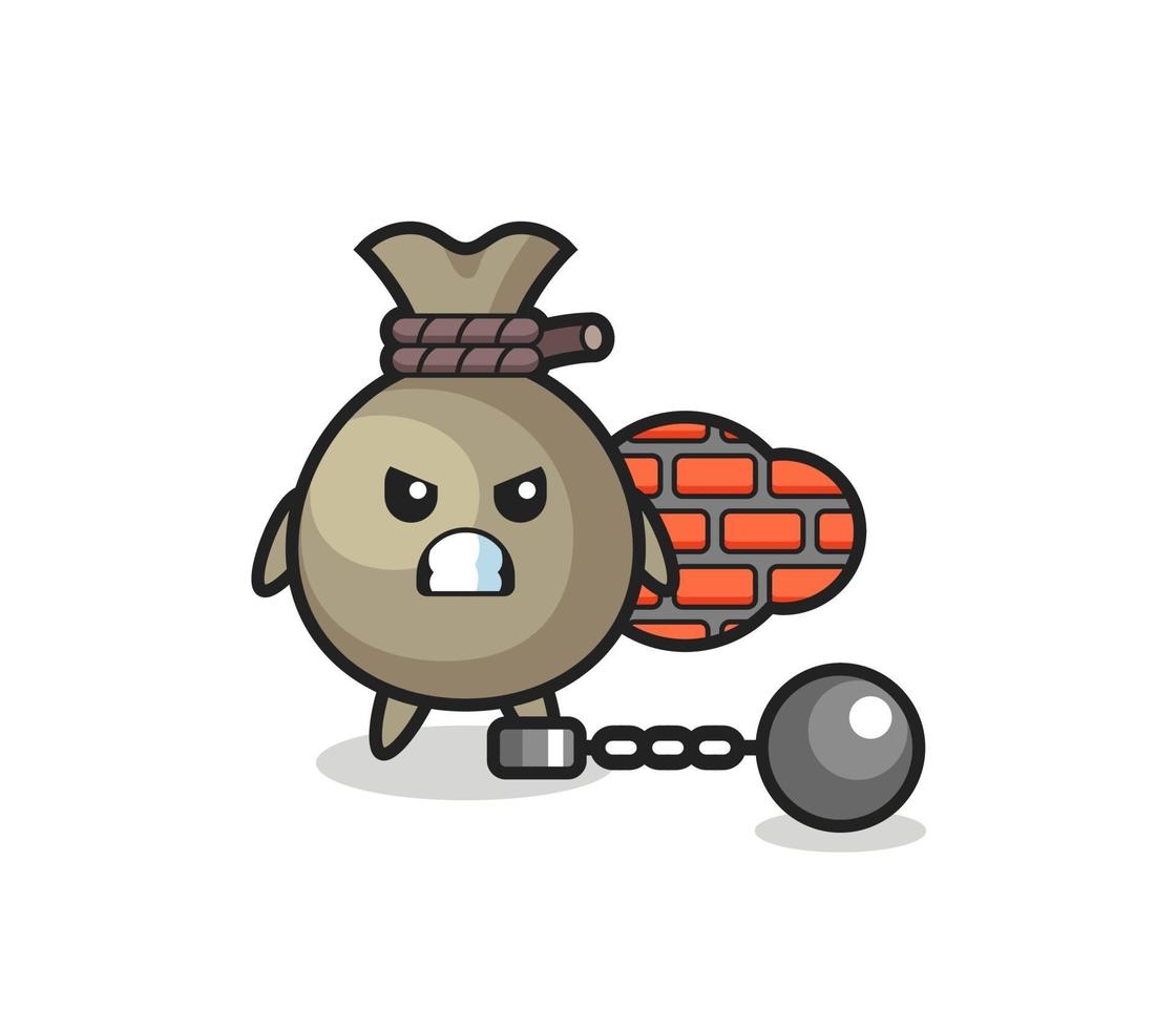 Character mascot of money sack as a prisoner vector