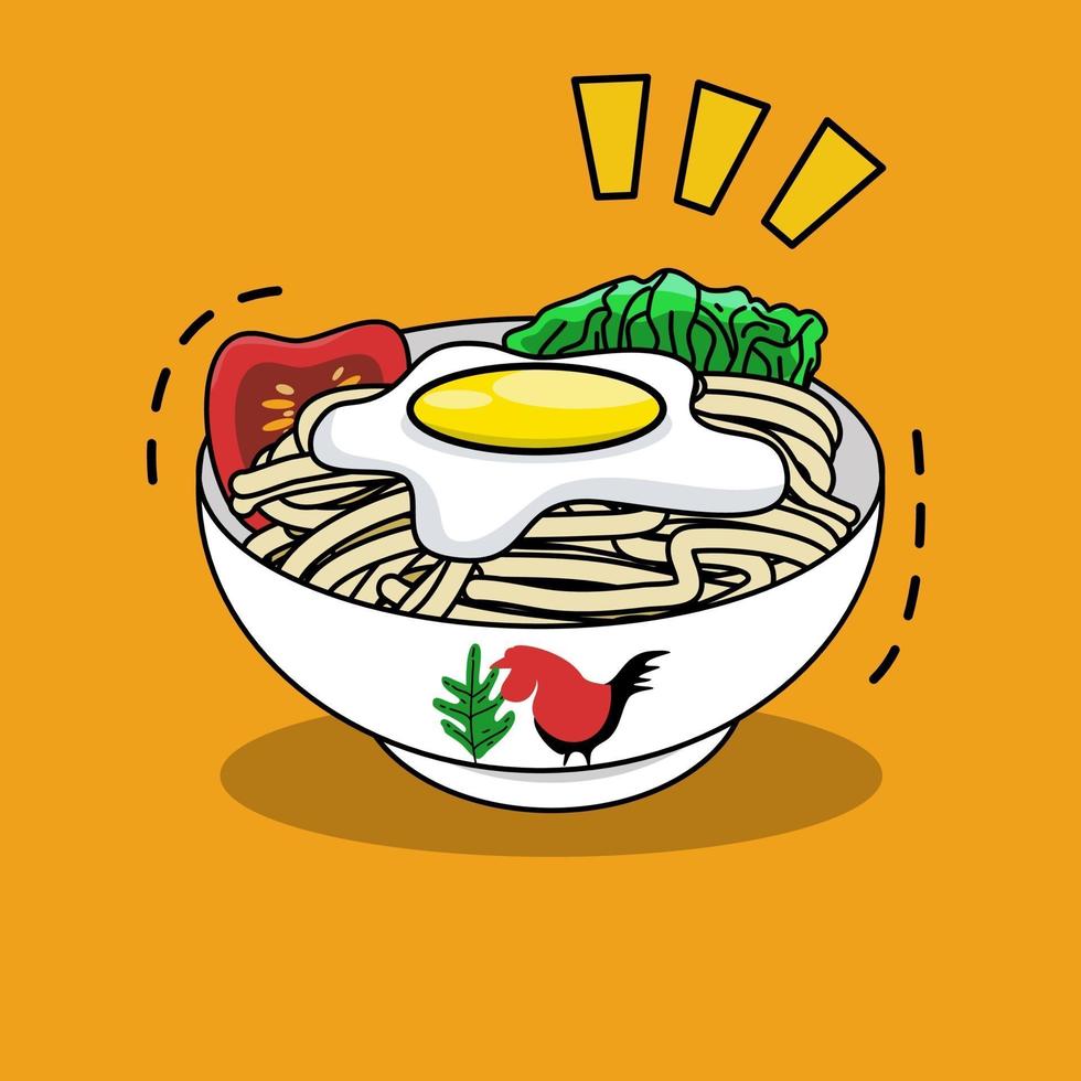 delicious instant noodle in a bowl with fried egg on top vector