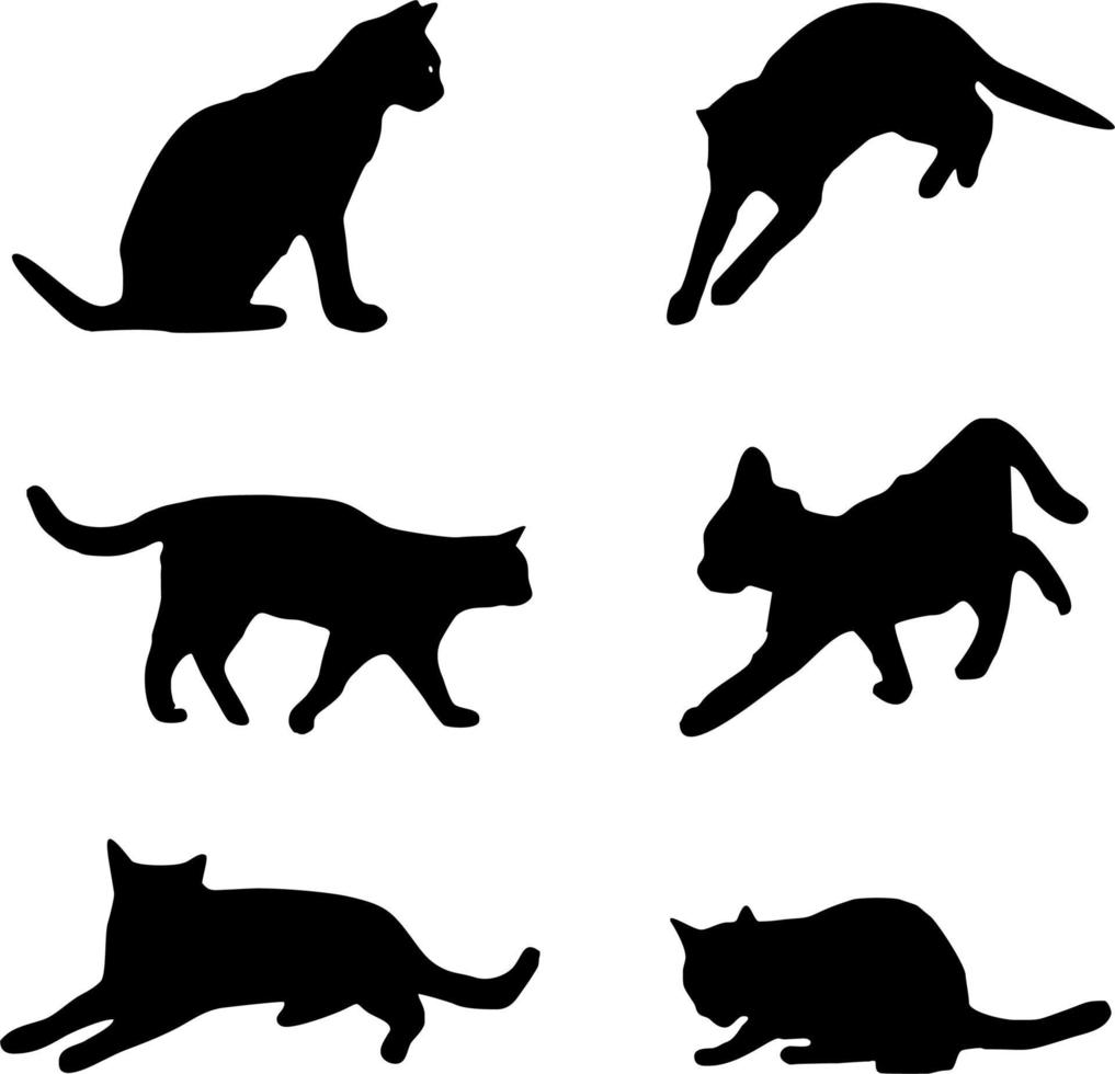 six cats silhouettes vector
