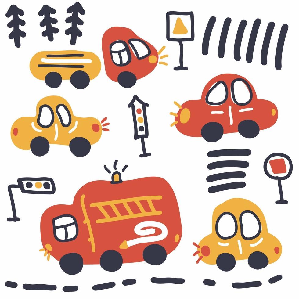 Doodle vector collection of cars