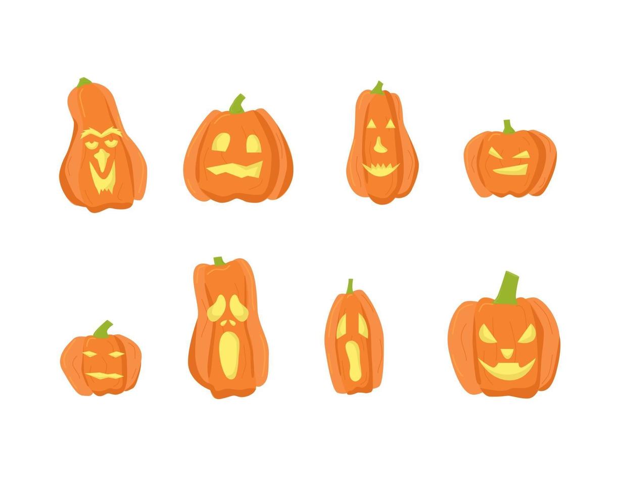 Set of Halloween scary pumpkins. vector