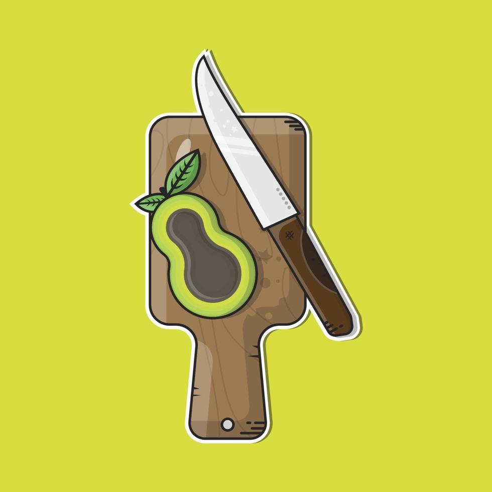 tabla de cortar con aguacate y cuchillo ilustraciones vectoriales vector