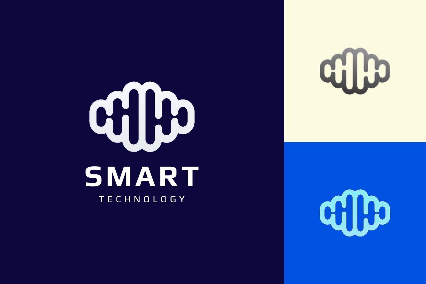 sistema cerebral o logotipo de tecnología inteligente en estilo plano y simple vector