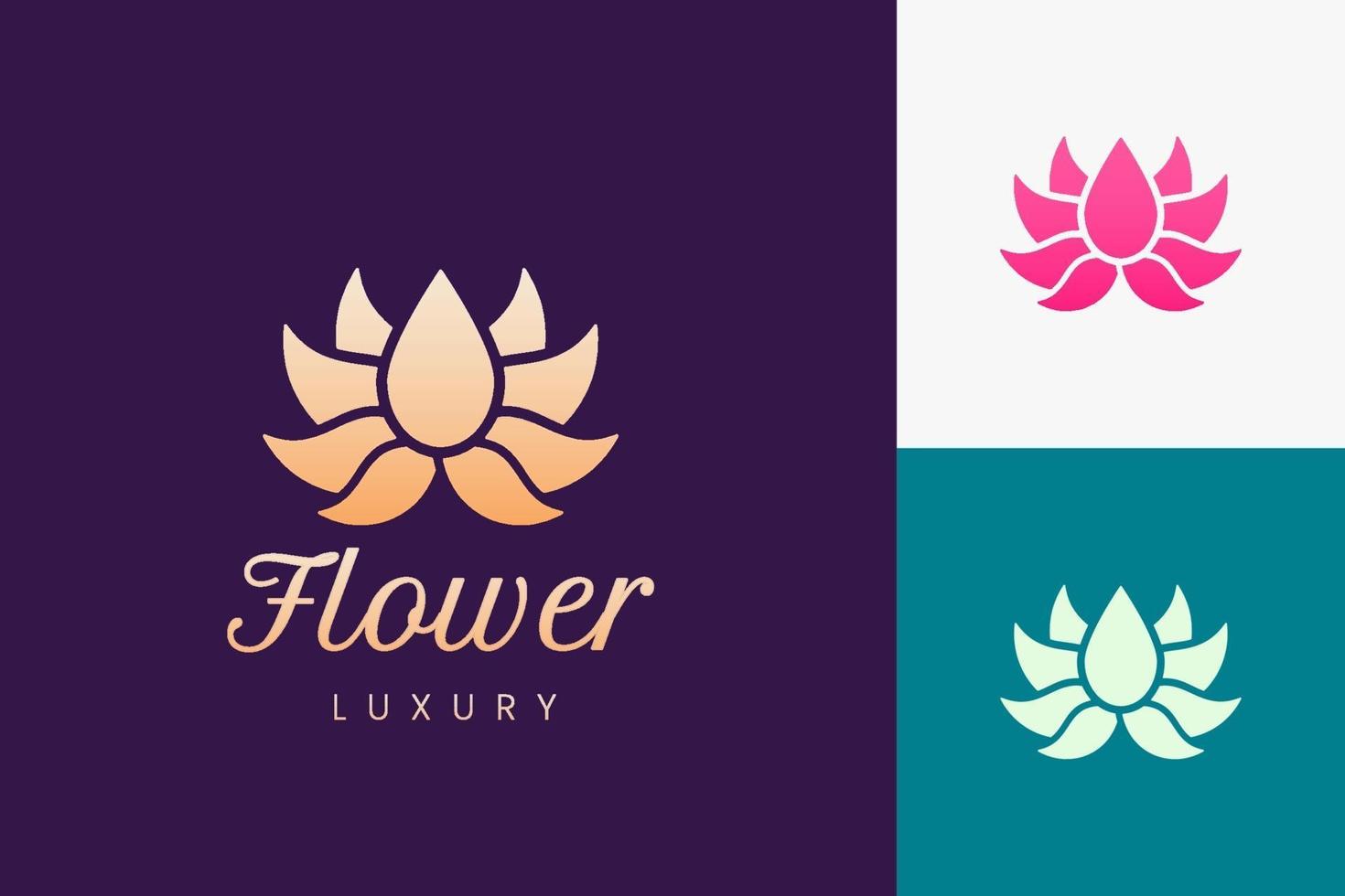 Logotipo de flor de loto de lujo en color dorado para spa o salón de belleza vector