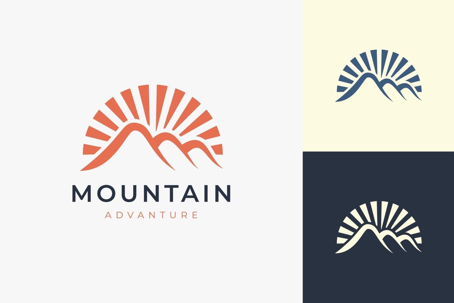 Hiking or climbing logo template in modern mountain shape vector